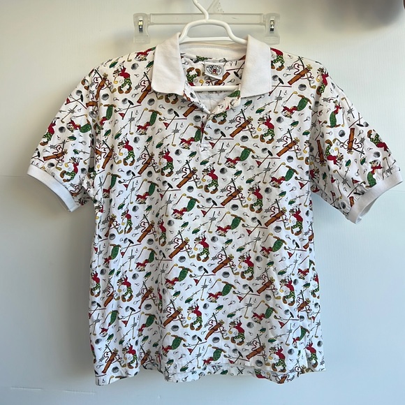 Vintage 90s MICKEY & CO Goofy Polo Size L Goofy Golfing Golf Bag Print Disney - Picture 1 of 5